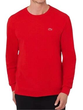 Lacoste  Men's Red Waffle Knit Thermal Long Sleeve Lounge Shirt NWT Sz XXL NWT